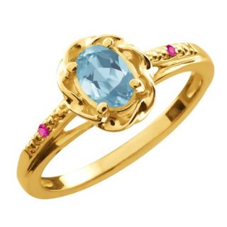0.57 Ct Oval Sky Blue Topaz Pink Sapphire 14K Yellow Gold