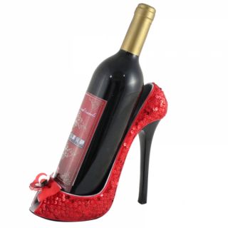Sequin Red Shoe Wine Bottle Holder with Bow and Rhinestone