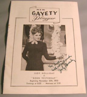 Judy Holliday Autograph on A 1950s Playbill from New Gayety Theatre