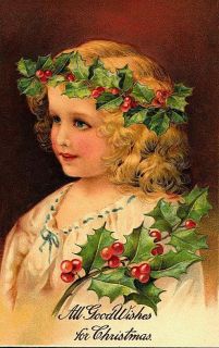 Christmas Fabric Block Vintage Holly Victorian Girl