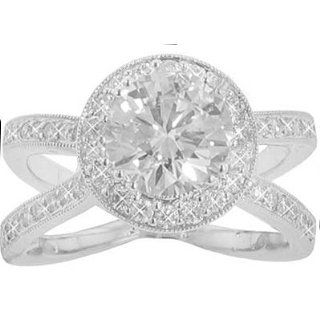59 ct. TW Round Diamond Engagement in 14 kt. Pave Split Shank Ring