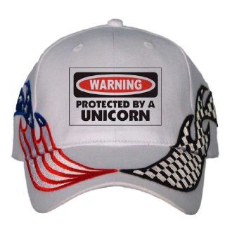 WARNING PROTECTED BY A UNICORN USA Flag / Checker Racing