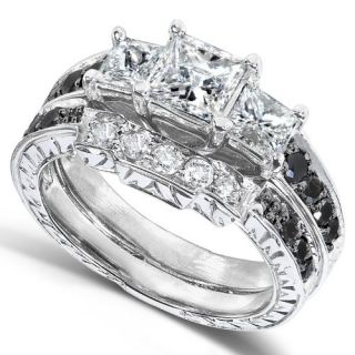 Carat TW Black and White Diamond Wedding Ring Set in 14k White