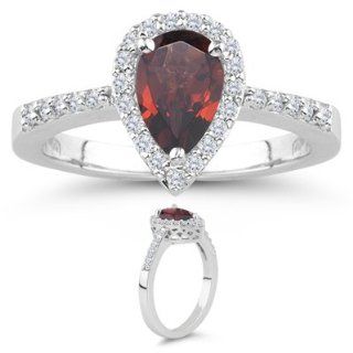 28 Cts Diamond & 6.63 Cts Garnet Ring in 14K White Gold 8.0 Jewelry