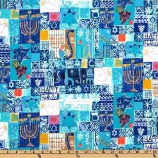 44 Wide Michael Miller Holiday Shalom Blue Fabric By The