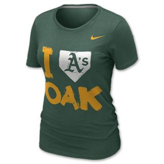 Womens Nike Oakland As MLB I Love T Shirt Green
