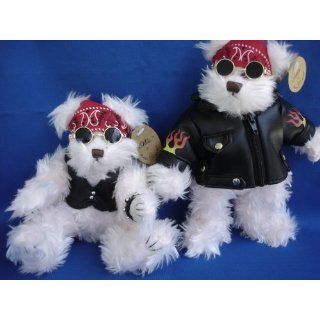 Plush Motorcycle Biker Teddy Bear 8 Inches Tall, Jointed