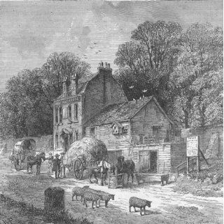 LONDON Kensington Halfway House pub, 1850, antique print