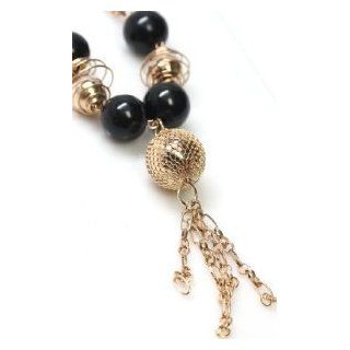 30 Long Gold Tone Black Beads with Gold Coil  Fashion