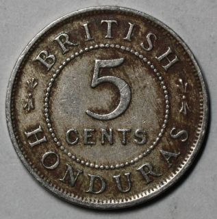 1912 H British Honduras Nickel 5 Cents Only 20K Made Elusive Date