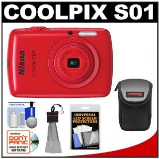 Nikon Coolpix S01 Digital Camera (Red) with Case + Spudz