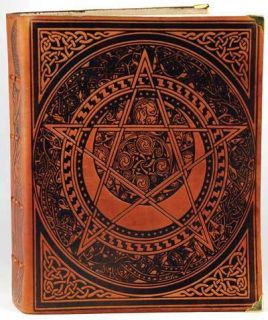  Spiral Pentagram Leather Book of Shadows Pagan Honey Mead Brown