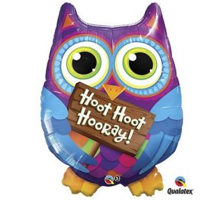 Hoot Hoot Hooray Owl 34 Mylar Foil Balloon Holding Sign