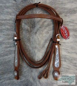  Silver Inlay Western Leather Show Bridle & Reins Set NEW HORSE TACK