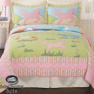 Girl Children Kid Horse Pony Quilt Theme Bedding Set for Twin Full