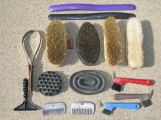 HUGE LOT of Horse Brushes Grooming Supplies Sweat Scraper Curry Combs
