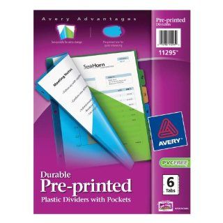 Avery Durable Pre Printed Plastic Dividers with Pockets, 6