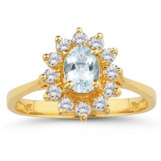 28 Cts Diamond & 0.81 Cts Sky Blue Topaz Ring in 18K Yellow Gold 7.5