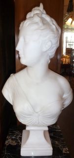 Antique Victorian After Houdon Carved Marble Bust Diana