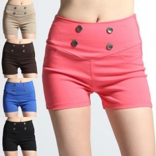MOGAN Double Buttoned Stretch High Waisted Shorts Casual Dressy Slim