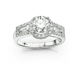 Tapered Baguette And Prong Set Round Diamonds Engagement Ring with a 0