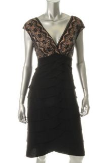 Jessica Howard Black Lace Overlay Double V Tiered Cocktail Evening