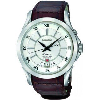 Seiko Mens Premier SNQ105 Brown Leather Quartz Watch with Silver Dial