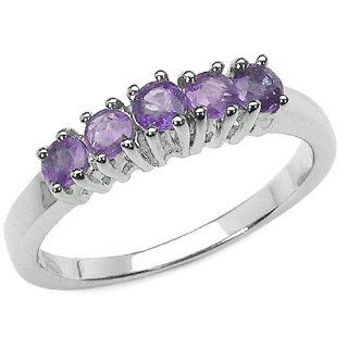 5 Stone Round Amethyst Ring in 14K White Gold (1/2 ctw