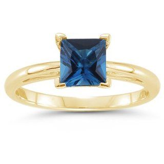 89 Cts London Blue Topaz Solitaire Ring in 18K Yellow Gold 4.5