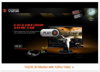 23 inch Asus VG236H 23 Widescreen LCD Monitor 2ms NVIDIA 3D Vision