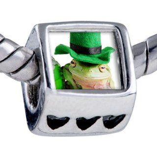 Pugster Silver Plated Photo Bead Patricks Day Frog Beads
