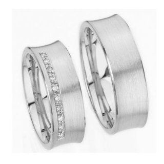 Platinum Shiny Edges His and Hers Rings with Diamond 6 mm