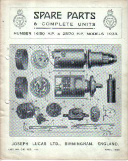  HP 25 70 HP 1933 Lucas CAV Rotax Illustrated Spare Parts List