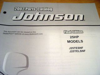 Johnson 25 HP Outboard Motor Parts Catalog Manual 2002
