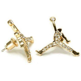Gold Iced CZ Michael Jordan Inspired Jumpman Stud Earrings