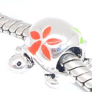 925 Sterling Silver Beads Enamel Tortoise + 17cm Snake Chain For