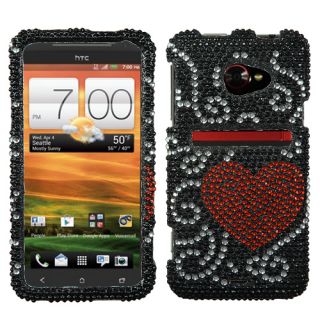 For HTC EVO 4G LTE Crystal Diamond Bling Hard Case Snap Phone Cover