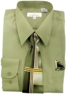 EMVO, Olive Green Shirt, Tie & Hankie Size XXL Sleeve 34