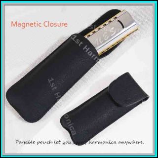 New PU Leather Huang Black Harmonica Pouch Carry on 10 Hole Diatonic