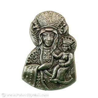 Antique Silver Lapel Pin   Our Lady of Czestochowa Patio