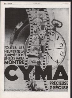 1928 CYMA Watch Time Wrist Dial Pocket Jewel Face Film Strip Movement