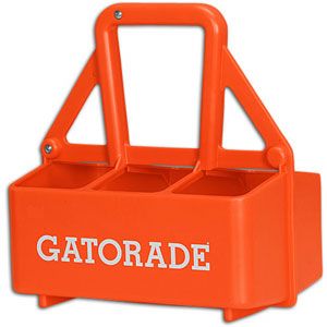 This sturdy plastic carrier with a convenient molded handle holds six