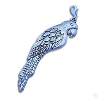 clip on Charm pendant big Parrot silver dangle 6 cm #8439, extra large