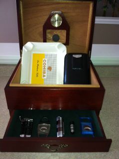 Cherry Wood Cigar Humidor and Accessories