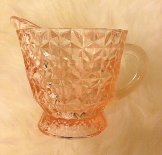Pink Depression Glass Creamer Holiday Buttons and Bows Excellent