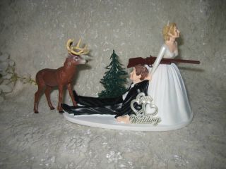 Humorous Wedding Deer Hunter Hunting Cake Topper