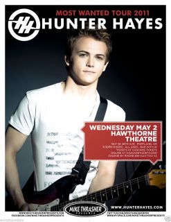 Hunter Hayes 2012 Portland Concert Tour Poster Country Music