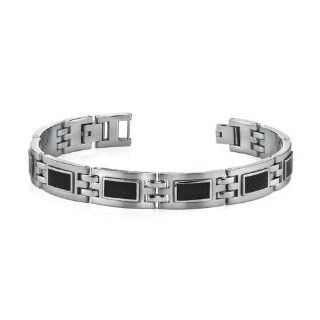 Modern Style Mens Stainless Steel Bracelet with Black Carbon Fiber