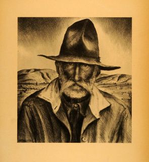  Sheepherder Old Man Portrait New Mexico Peter Hurd Agricultural Art