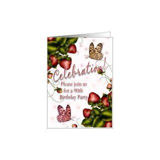 90th Birthday Party   Butterfly And Strawberry Invitation